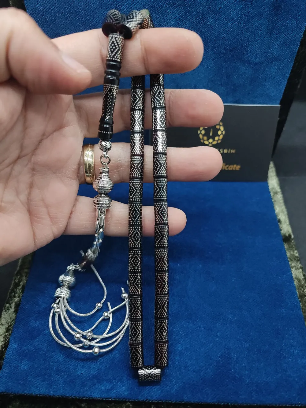 925 Ayar Yoğun Gümüş Çakımlı 475 Ayar Gümüş Püsküllü Sıkma Kehri̇bar küçük resim 4