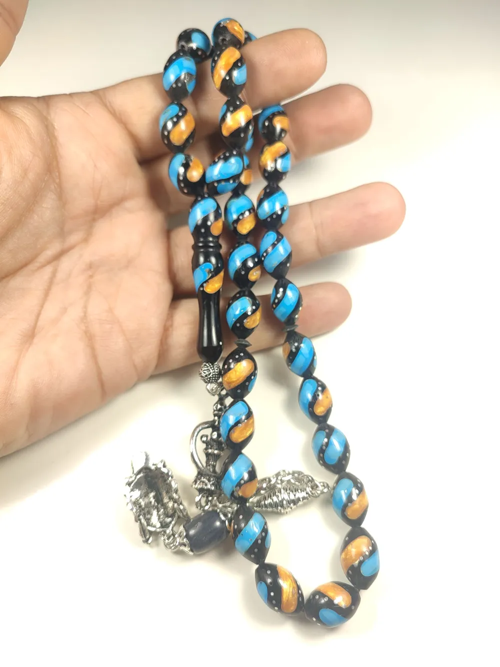 925 Ayar Gümüş Çakımlı Mi̇ne Ve Kehri̇bar Taşlı İri̇ Boy Kuka küçük resim 5