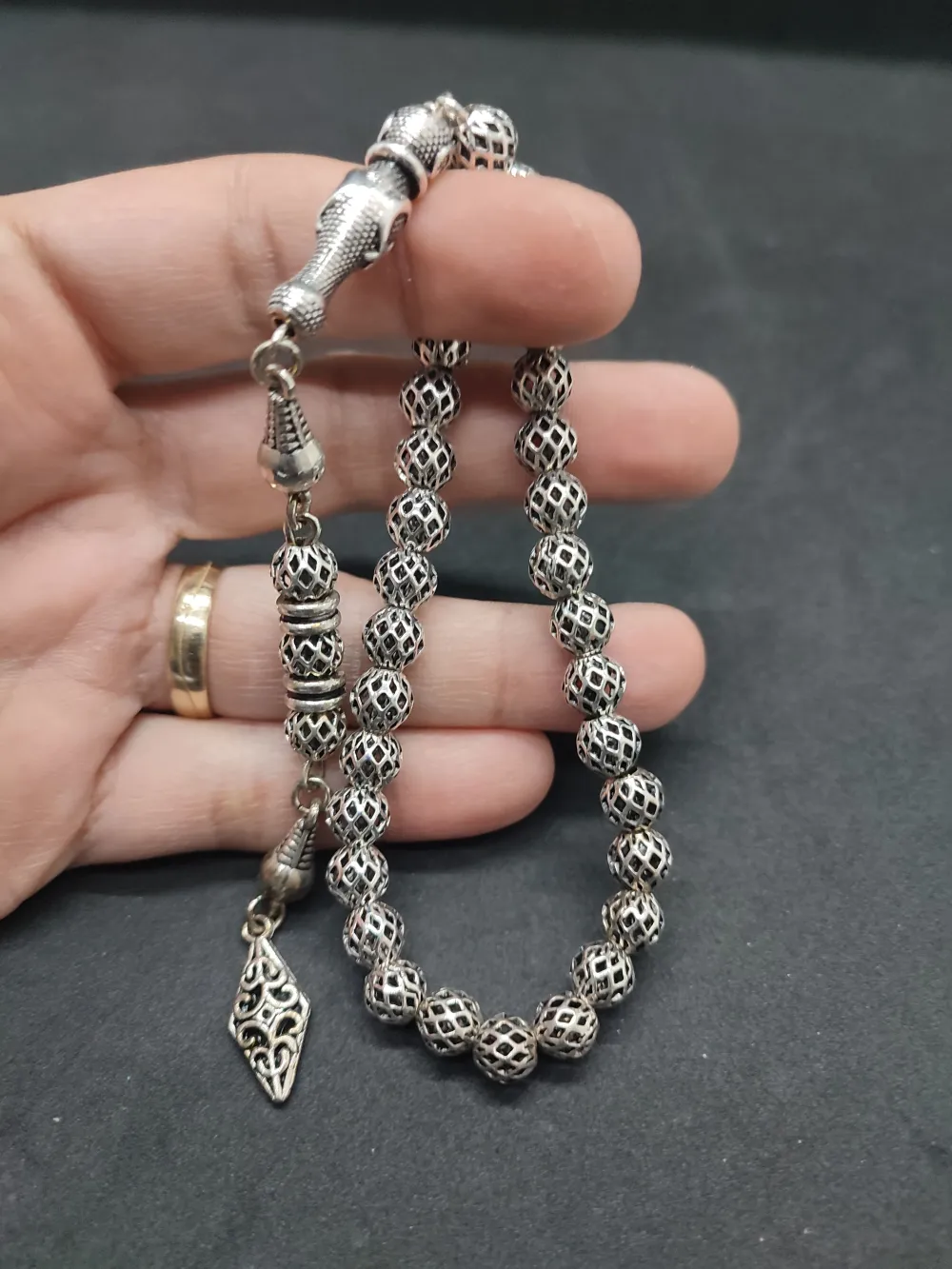 Bu Fi̇yata Yok! 475 Ayar Bi̇lek Boy Gümüş Tesbi̇h küçük resim 4