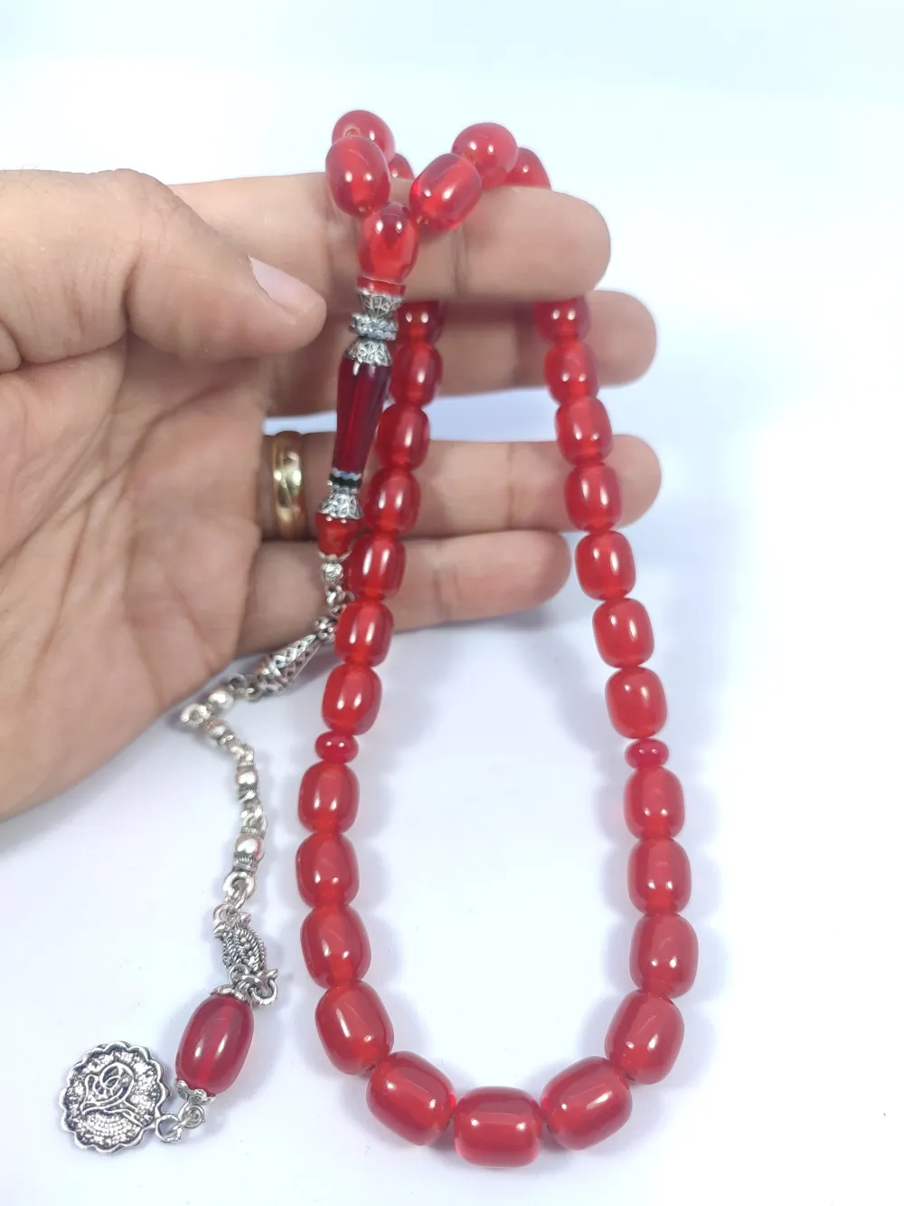 925 Ayar Gümüş Nakkaş Çi̇ft Kat Torna Çi̇ft Ci̇lalı Ateş-İ Kehri̇bar küçük resim 5