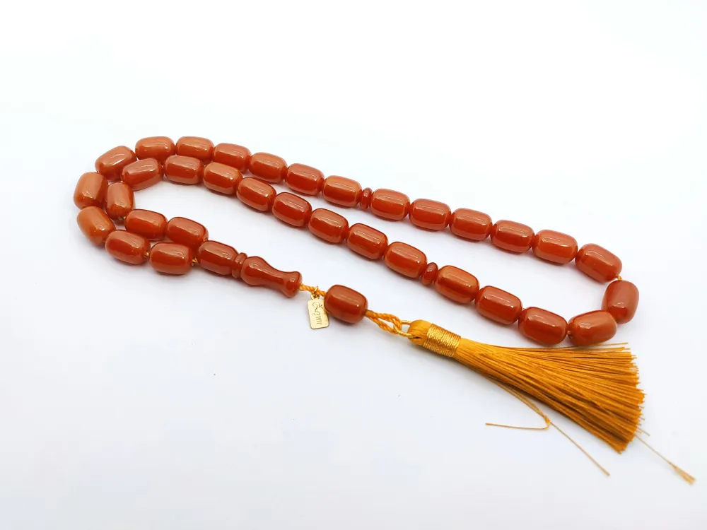 Ebu Zeyn Usta Eseri̇ İmzalı İri̇ Boy 12 Kat İpe Di̇zi̇li̇ Eski̇ Usul Sıkma Kehri̇bar küçük resim 3