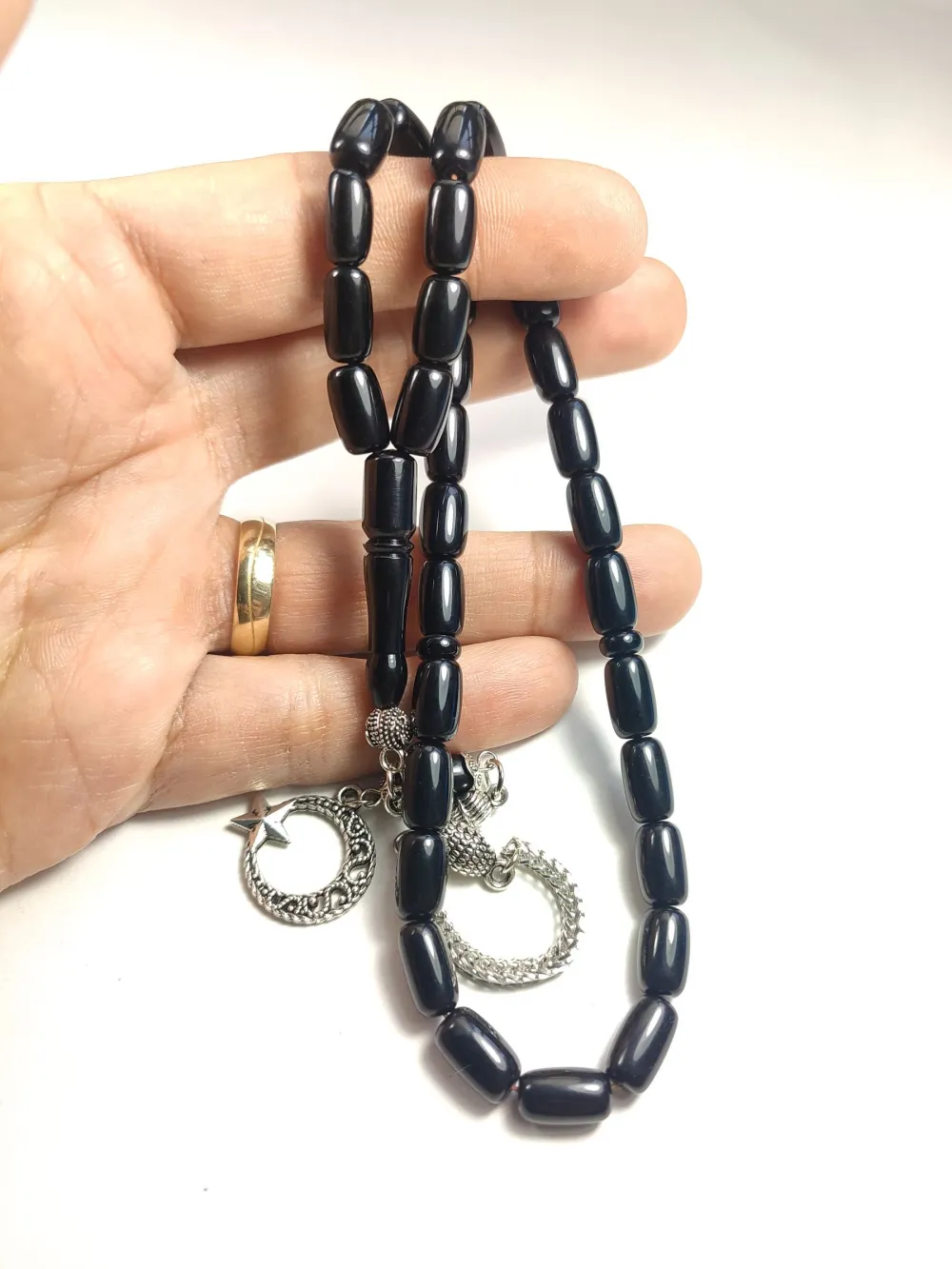 Gümüş Kaplama Püsküllü Çi̇ft Zımpara Çi̇ft Kat Ci̇lalı Sıkma Kehri̇bar küçük resim 4