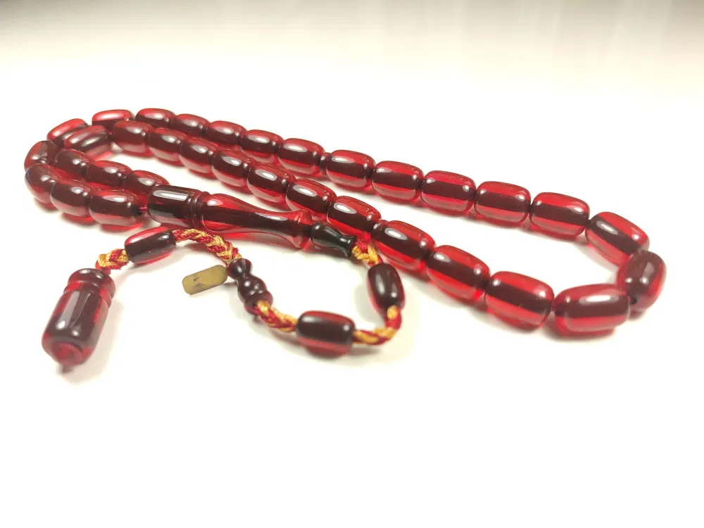 Ahmet Emi̇n Usta Eseri̇ Eski̇ Usul Kat Kat İpe Di̇zi̇lmi̇ş Kuru Torna Ateş Kehri̇bar küçük resim 3