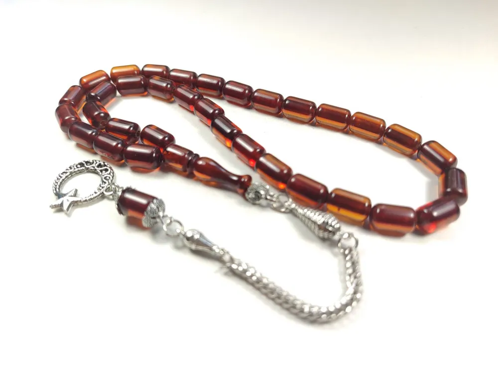 Gümüş Kaplama Püsküllü Çi̇ft Zımpara Çi̇ft Kat Ci̇lalı Sıkma Kehri̇bar