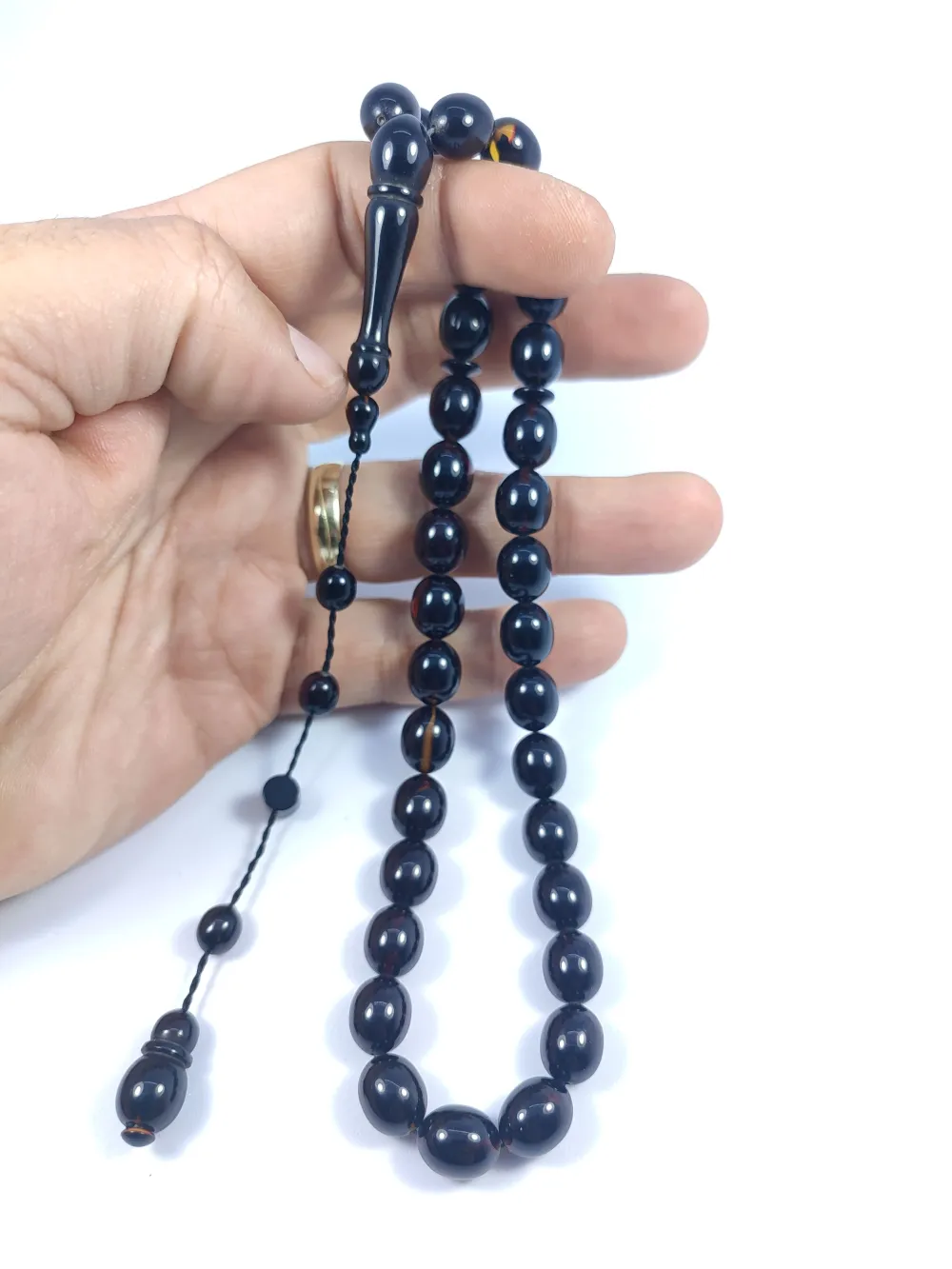 Şevket Alkan Usta Eseri̇ İnci̇ Si̇yahı 0.6 Mm Deli̇m Sıkma Kehri̇bar küçük resim 5