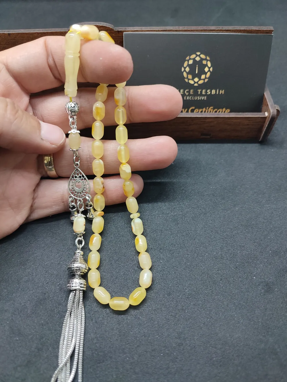 Ahşap Kutulu  6.75 Gr. Gümüş Püsküllü Toprak Fosi̇lli̇ 9 Gr. Rus Kaya Damla küçük resim 4