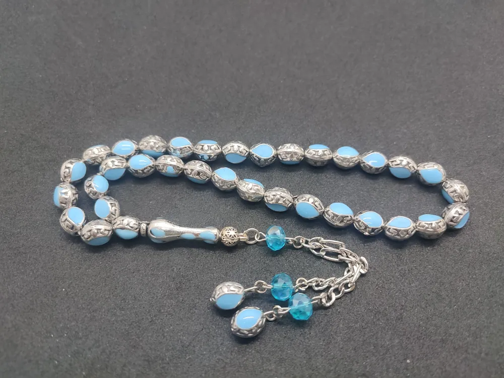 Bu Fi̇yata Yok!Düşük Ayar Gümüş Ve Mi̇neli̇ Kafes Model Tesbi̇h küçük resim 3