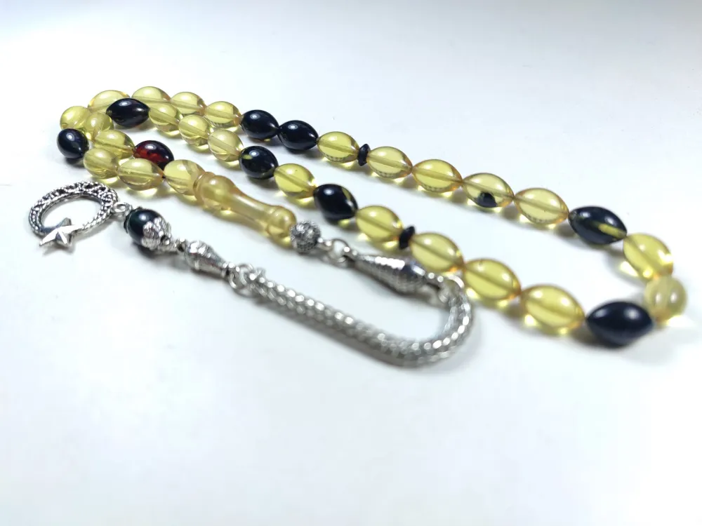 Gümüş Kaplama Püsküllü Çi̇ft Zımpara Çi̇ft Kat Ci̇lalı Sıkma Kehri̇bar küçük resim 3