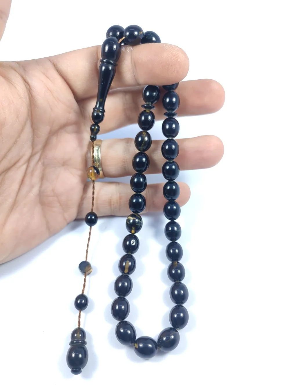 Şevket Alkan Usta Eseri̇ İnci̇ Si̇yahı 0.6 Mm Deli̇m Sıkma Kehri̇bar küçük resim 4