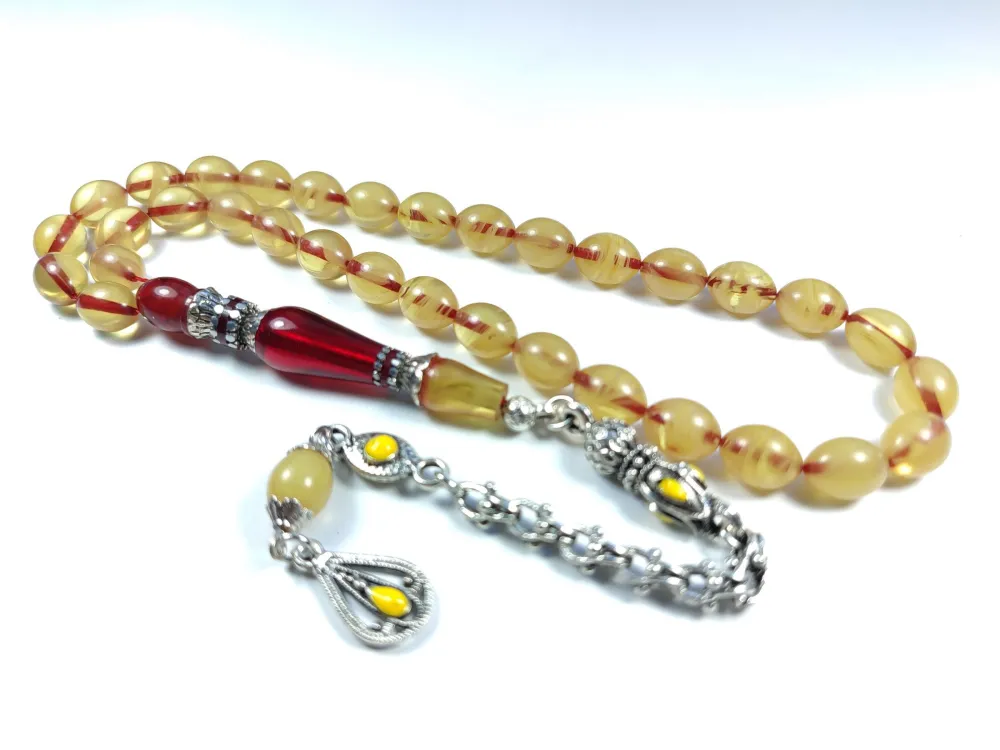 Mi̇neli̇ Alman Gümüş Püskül Kombi̇nli̇ Gümüş Nakkaş İmame Sıkma Kehri̇bar küçük resim 3