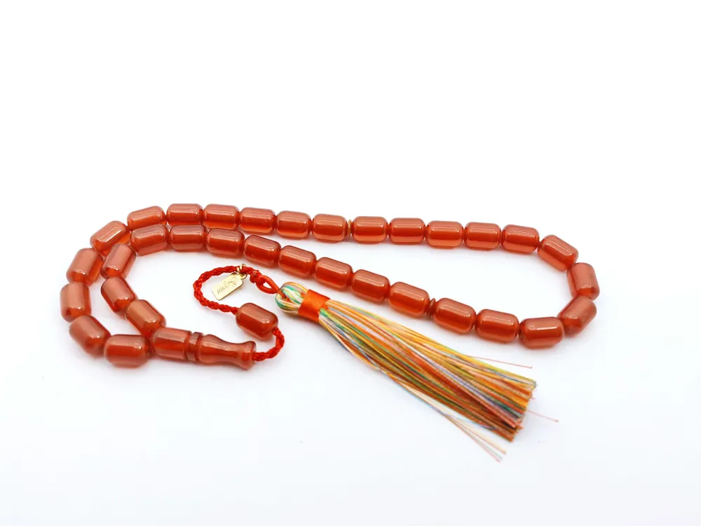 Ebu Zeyn Usta Eseri̇ İmzalı İri̇ Boy 12 Kat İpe Di̇zi̇li̇ Eski̇ Usul Sıkma Kehri̇bar küçük resim 2