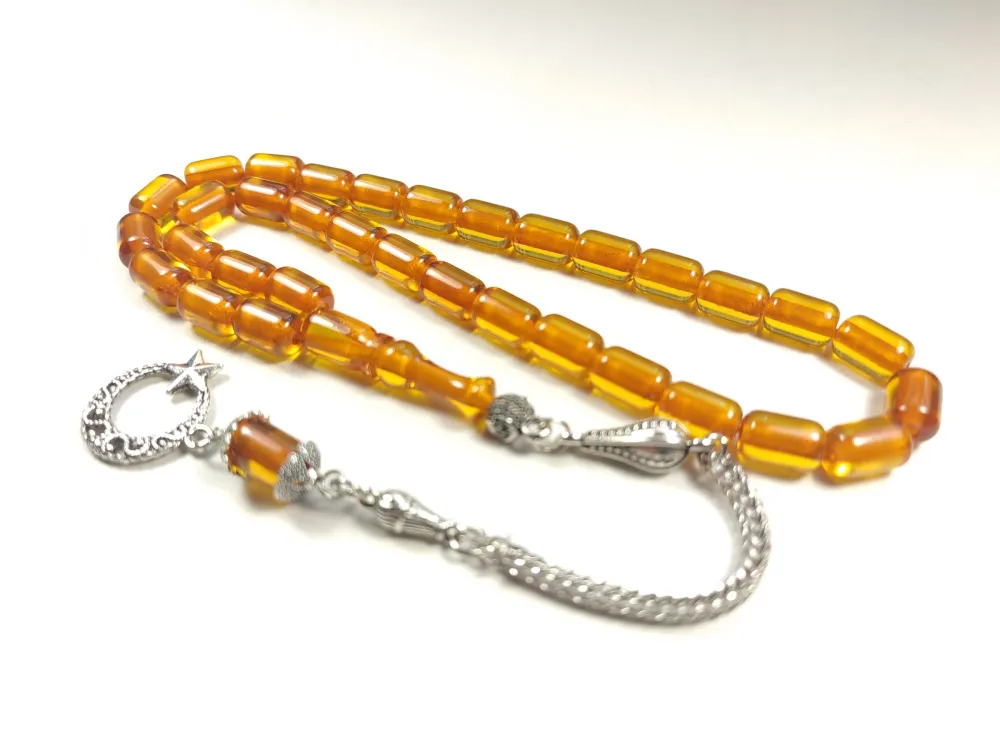 Gümüş Kaplama Püsküllü Çi̇ft Zımpara Çi̇ft Kat Ci̇lalı Ateş-İ Kehri̇bar küçük resim 3