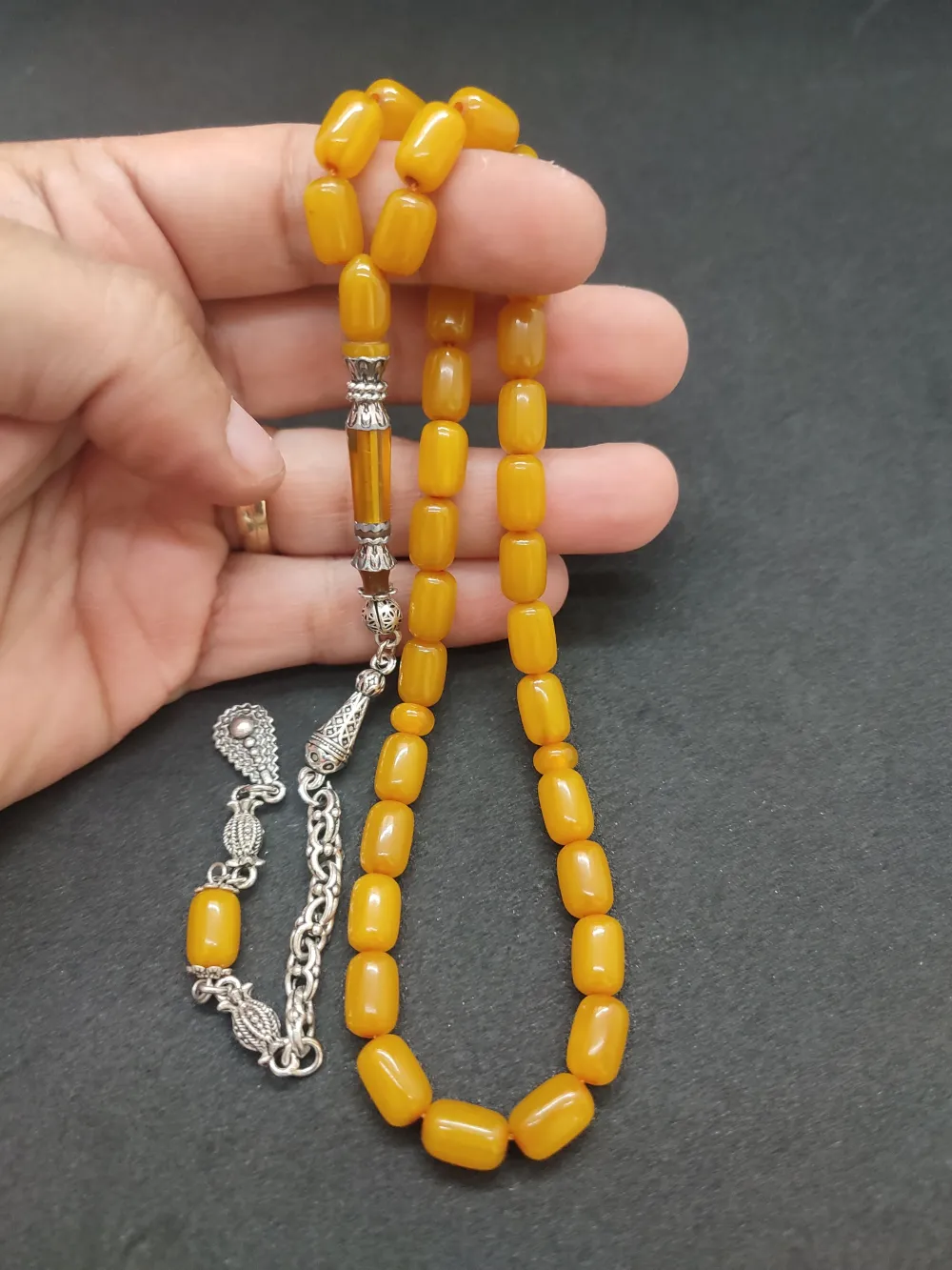 925 Ayar Gümüş Nakkaş Çi̇ft Kat Torna Çi̇ft Ci̇lalı Sıkma Kehri̇bar küçük resim 5