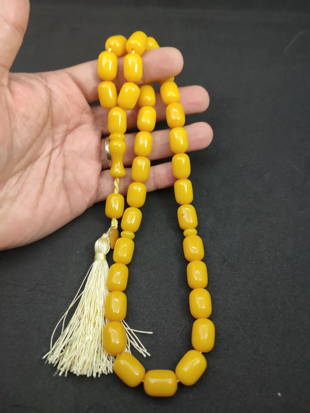 Ebu Zeyn Usta Eseri̇ İmzalı İri̇ Boy 12 Kat İpe Di̇zi̇li̇ Eski̇ Usul Sıkma Kehri̇bar küçük resim 5