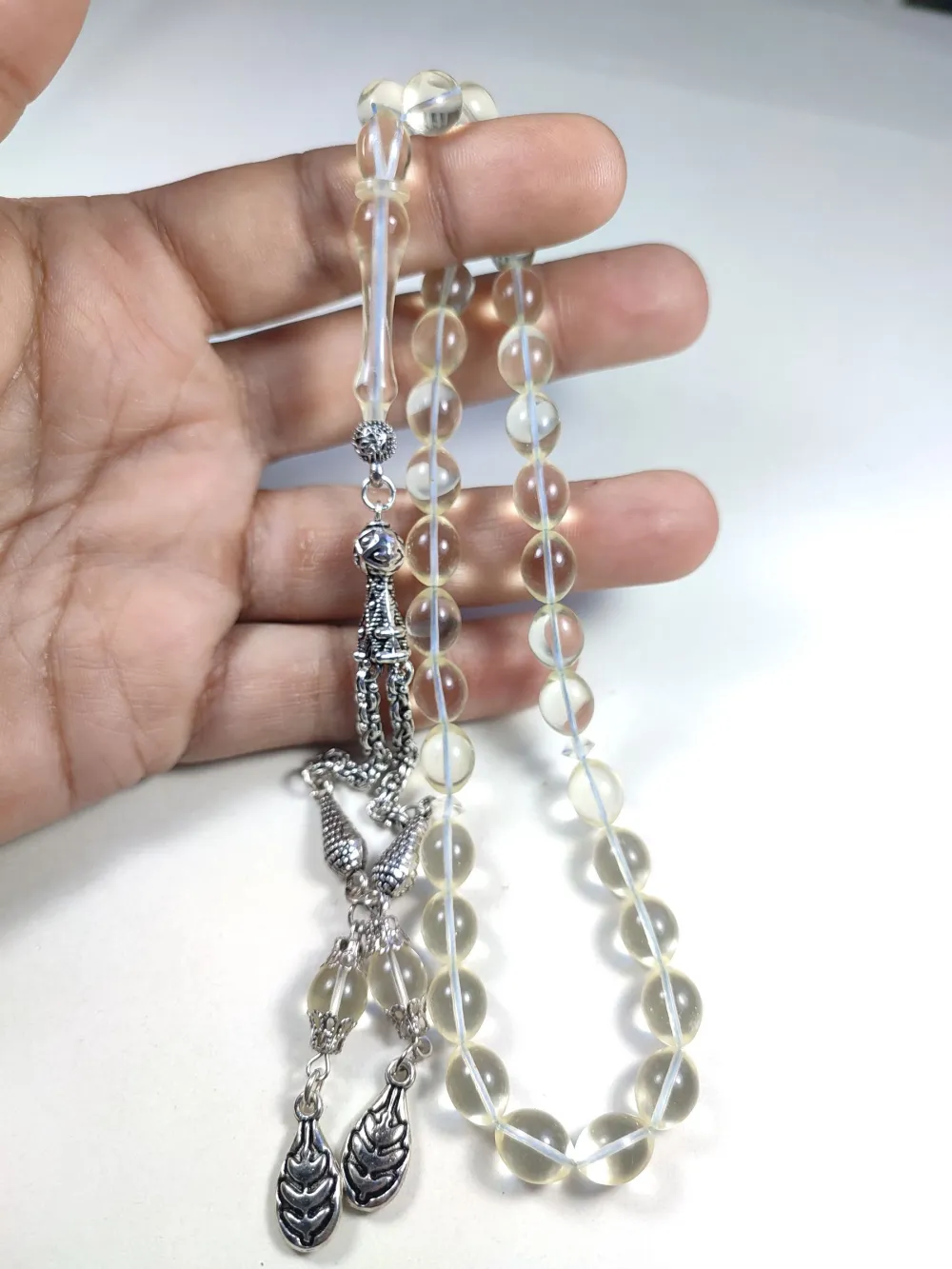 22.67 Gr. Gümüş Püsküllü 0.6 Şeffaf Deli̇m Damla Kehri̇bar (Su Damlası) küçük resim 2