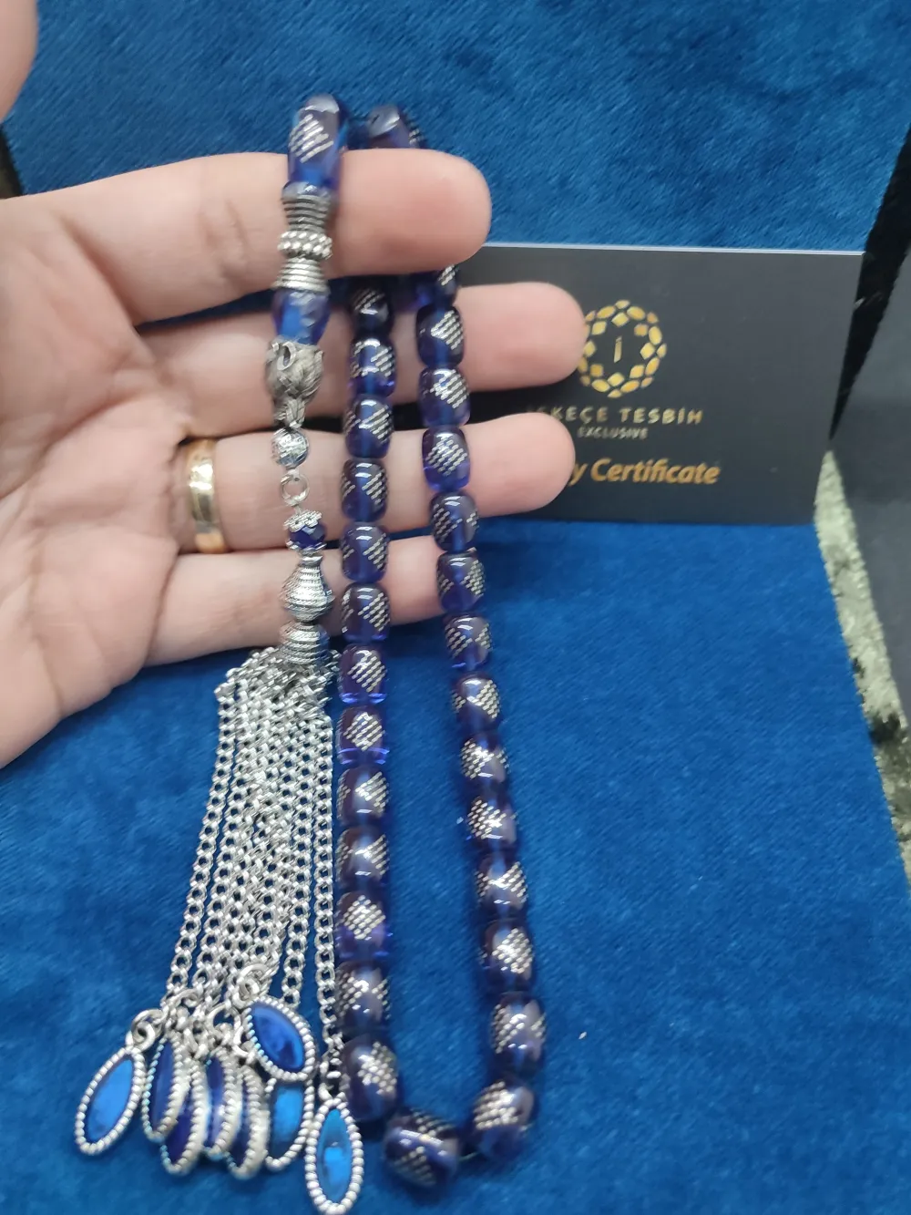 Kurt Başlı Nakkaş 925 Ayar Gümüş Çakımlı 475 Ayar Gümüş Püsküllü Ateş-İ Kehri̇bar küçük resim 5