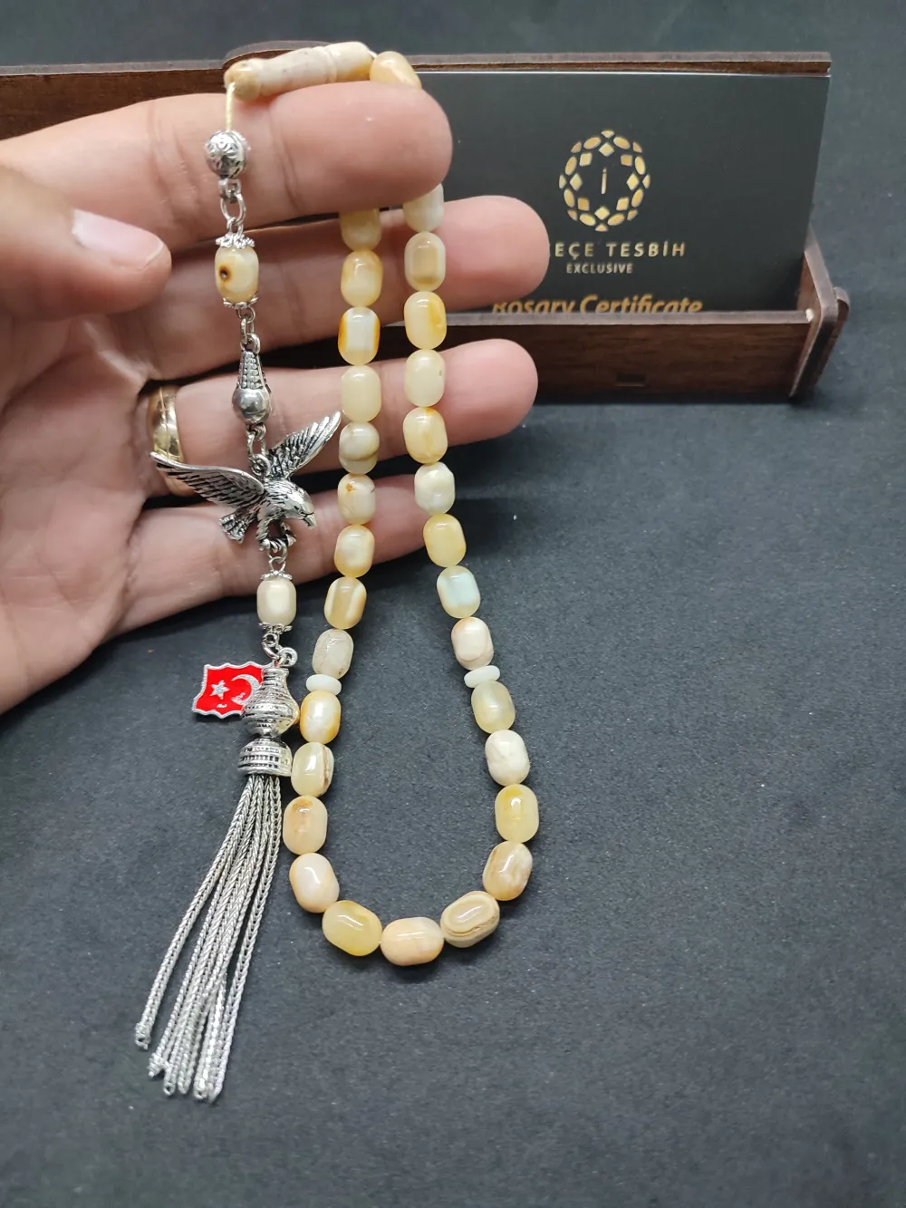 Ahşap Kutulu  6.75 Gr. Gümüş Püsküllü Toprak Fosi̇lli̇ 11.20 Gr. Rus Kaya Damla küçük resim 4