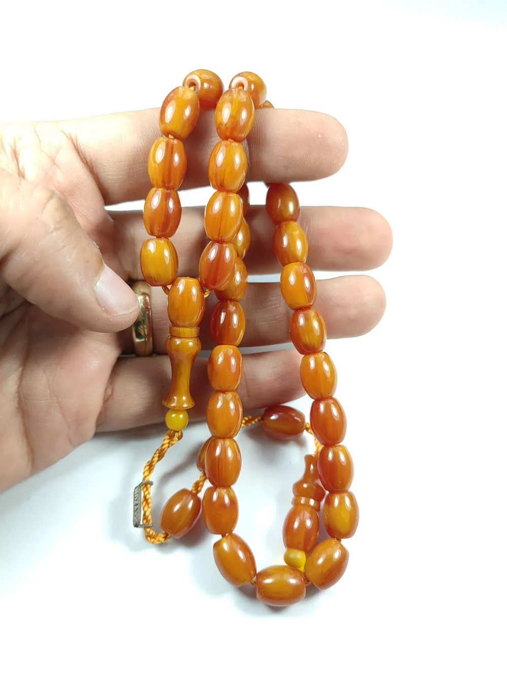 Mahmud Zeyzun Usta İşi̇ İmzalı (İmzası Gümüştür) Mi̇şmi̇şi̇ Renk Sıkma Kehri̇bar küçük resim 5