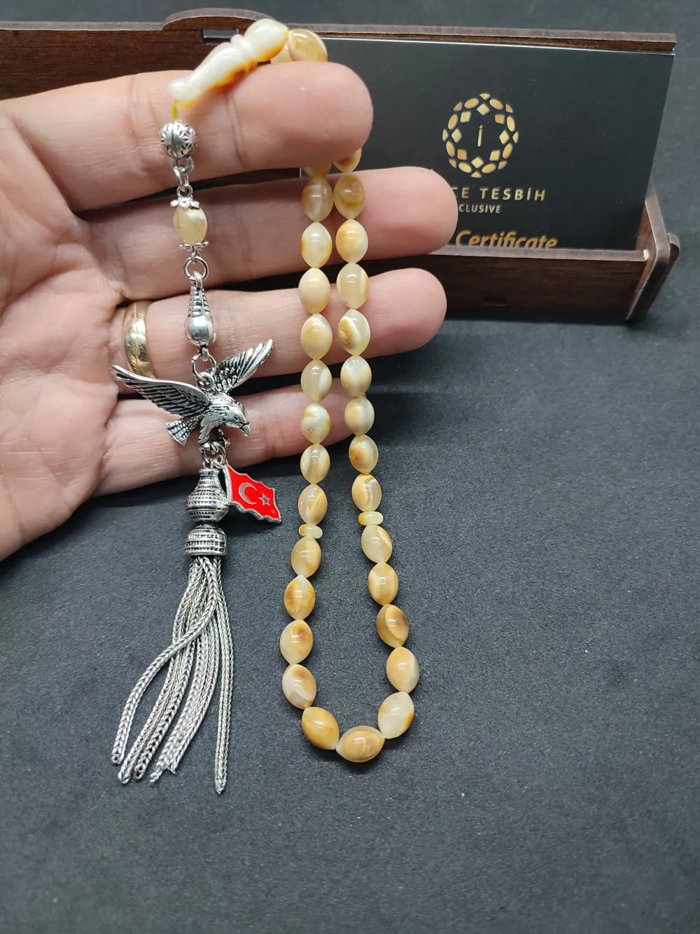 Ahşap Kutulu  6.75 Gr. Gümüş Püsküllü Toprak Fosi̇lli̇ 9 Gr. Rus Kaya Damla küçük resim 4