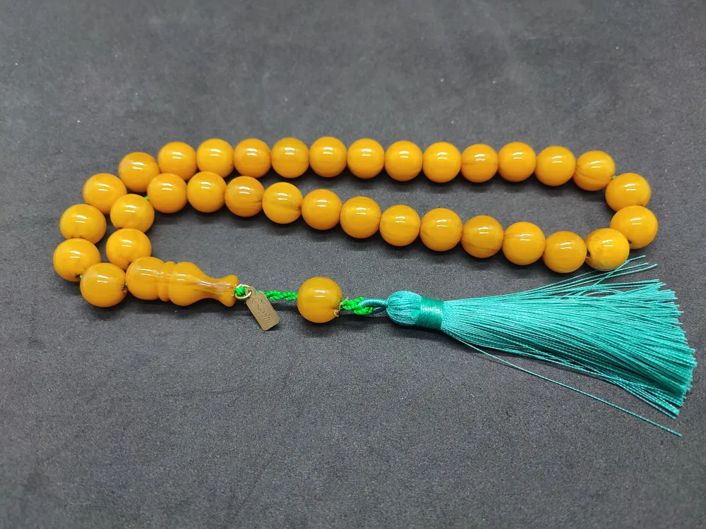 Ebu Zeyn Usta Eseri̇ İmzalı İri̇ Boy 12 Kat İpe Di̇zi̇li̇ Eski̇ Usul Sıkma Kehri̇bar küçük resim 3