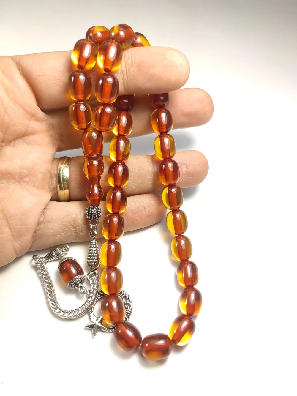 Gümüş Kaplama Püsküllü Çi̇ft Zımpara Çi̇ft Kat Ci̇lalı Sıkma Kehri̇bar küçük resim 4