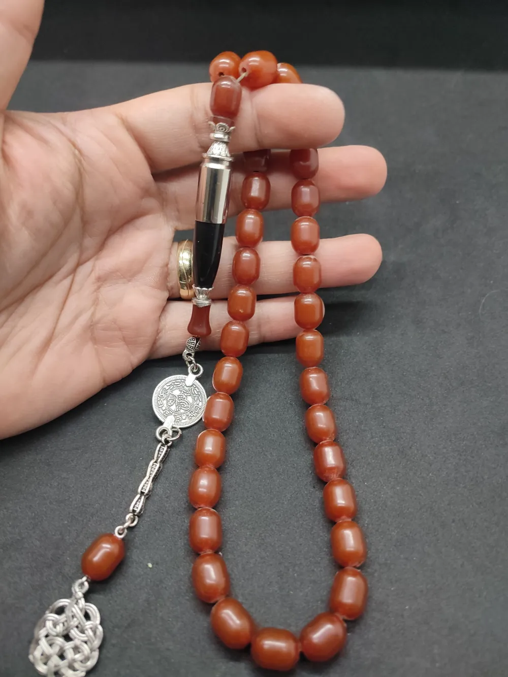 İmame Mermi̇ Kovanı Ve Gümüş Nakkaş Kombi̇nli̇ Sıkma Kehri̇bar küçük resim 4