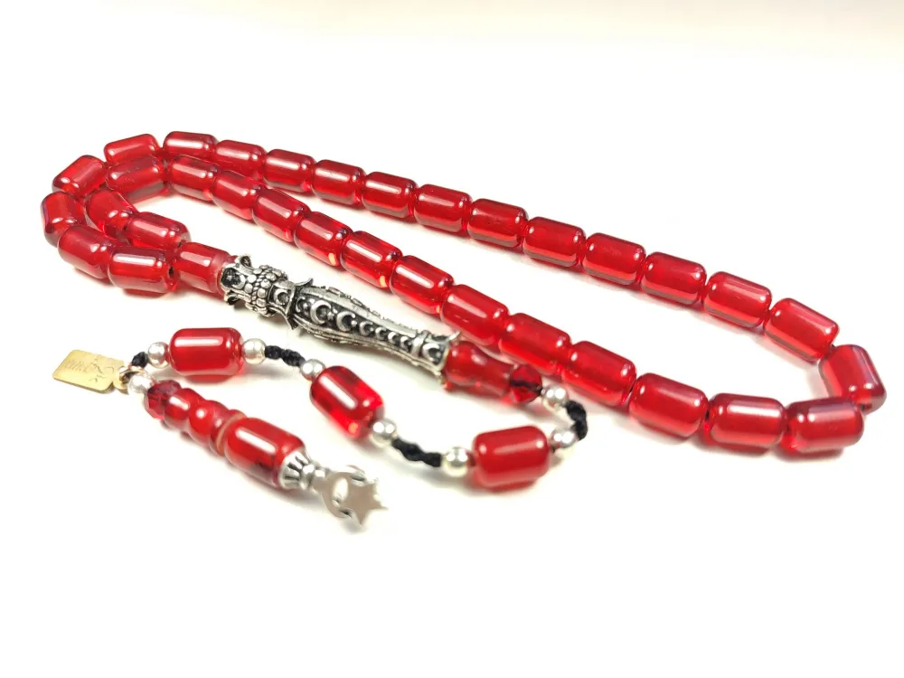 Zeyn Usta İmzalı 925 Ayar Nakkaş İmame Ayyıldız Moti̇fli̇ Hi̇tame Ateş Kehri̇bar küçük resim 3