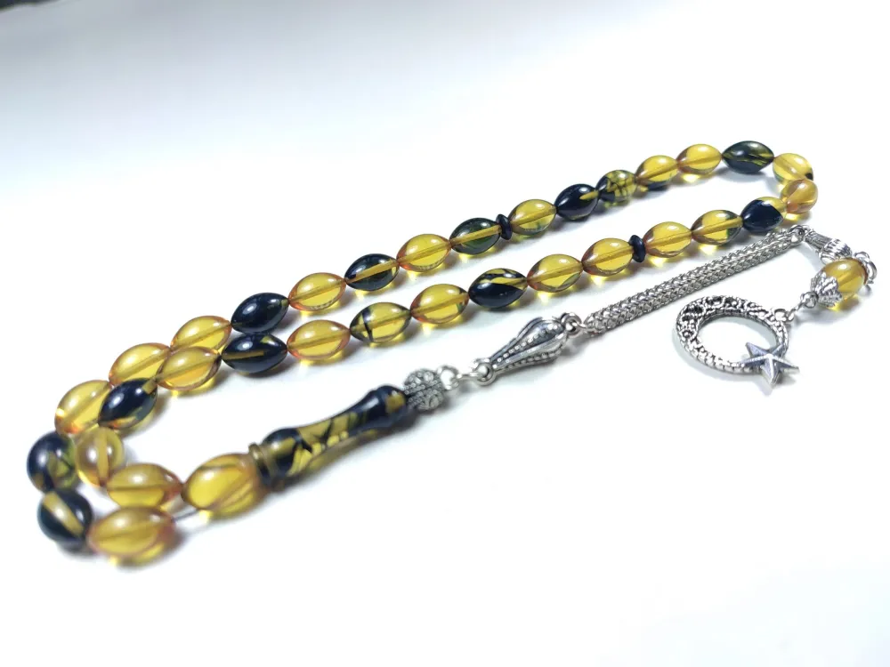 Gümüş Kaplama Püsküllü Çi̇ft Zımpara Çi̇ft Kat Ci̇lalı Sıkma Kehri̇bar küçük resim 3