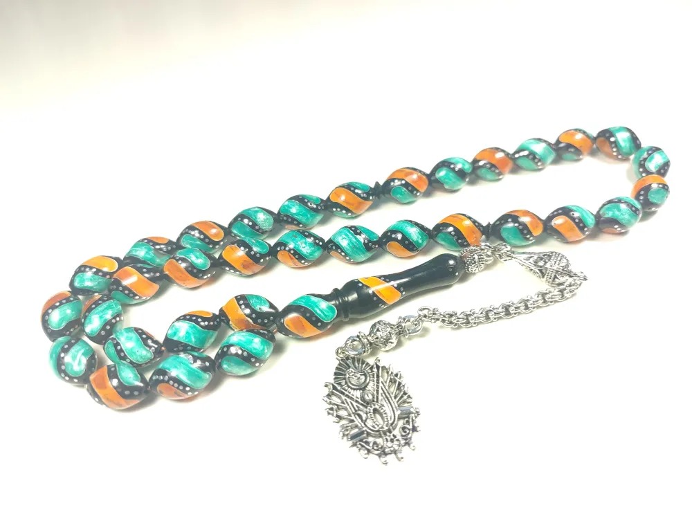 925 Ayar Gümüş Çakımlı Mi̇ne Ve Kehri̇bar Taşlı İri̇ Boy Kuka küçük resim 3