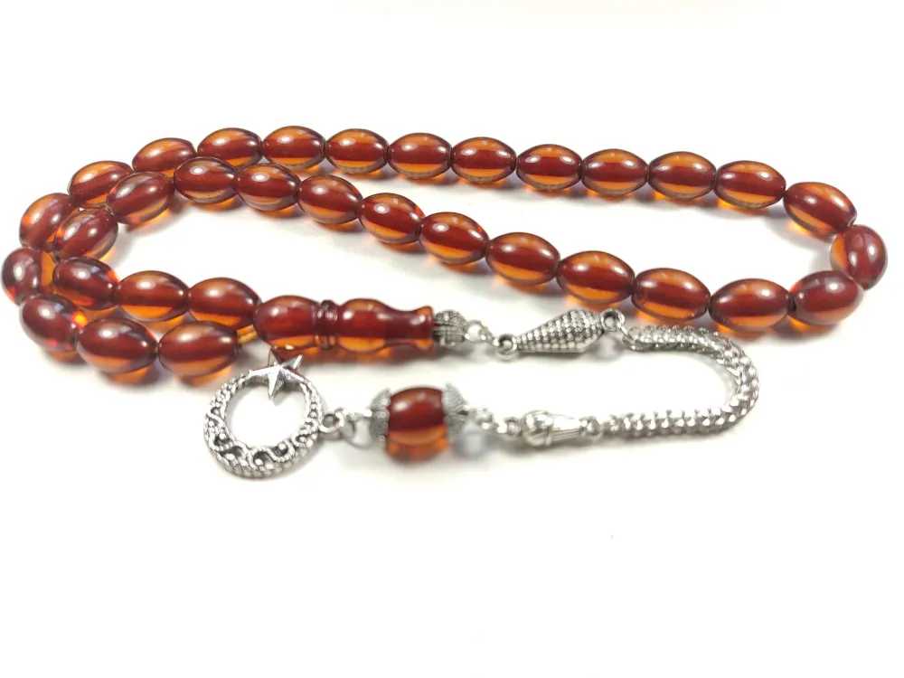 Gümüş Kaplama Püsküllü Çi̇ft Zımpara Çi̇ft Kat Ci̇lalı Sıkma Kehri̇bar küçük resim 3