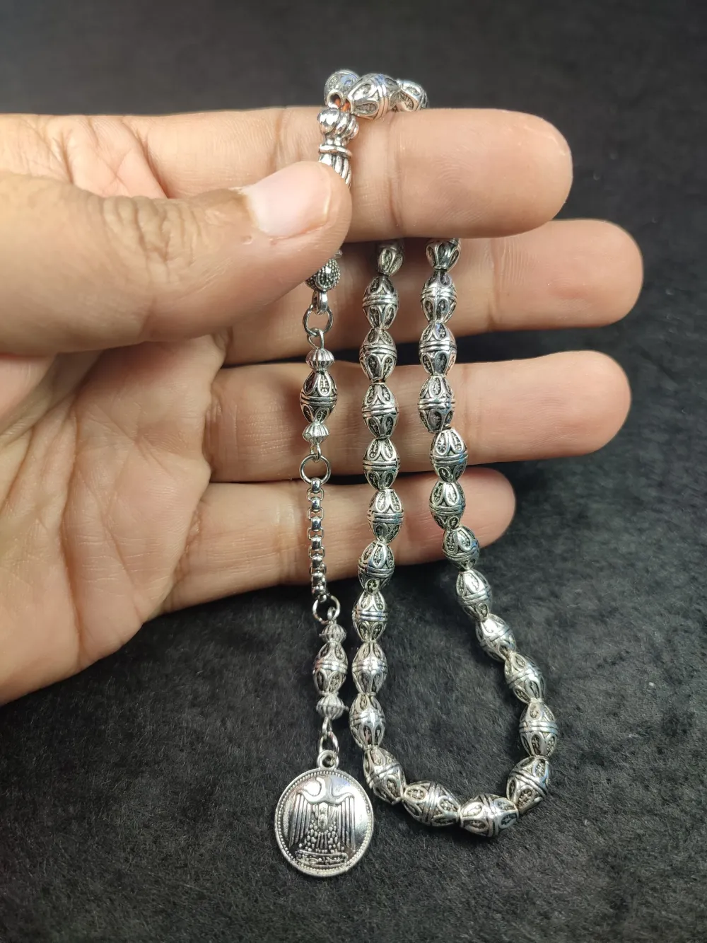 Usta İşçi̇li̇kli̇ El Boy Alman Gümüş Tesbi̇h küçük resim 4