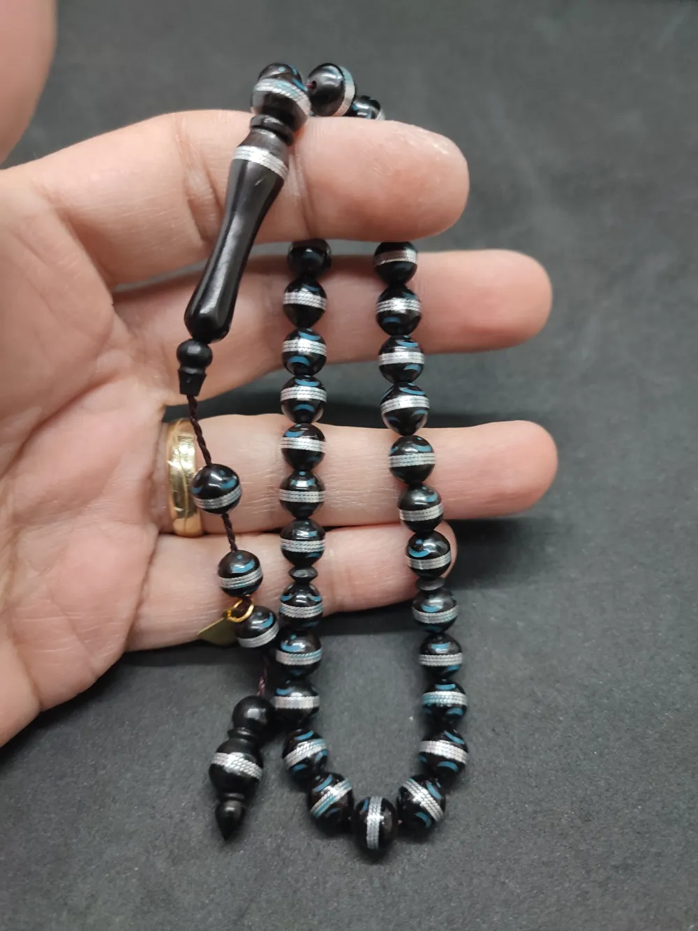 Hali̇l Hi̇lmi̇ Usta Eseri̇ Malahi̇t İşlemeli̇ Düşük Ayar Gümüş Sarmal Kuka küçük resim 4