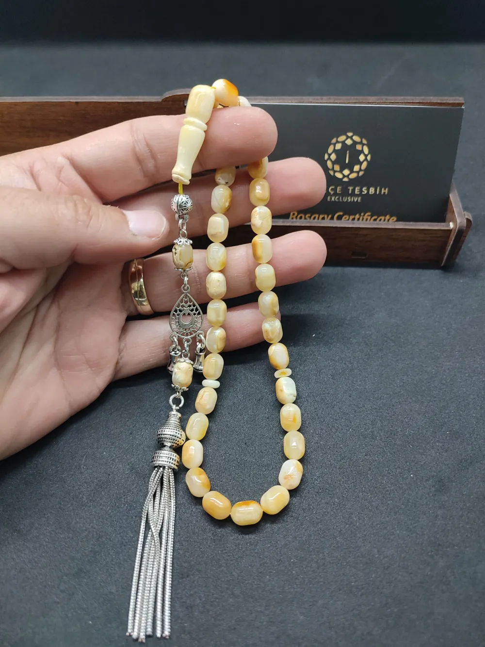 Ahşap Kutulu  6.75 Gr. Gümüş Püsküllü Toprak Fosi̇lli̇ 13 Gr. Rus Kaya Damla küçük resim 5