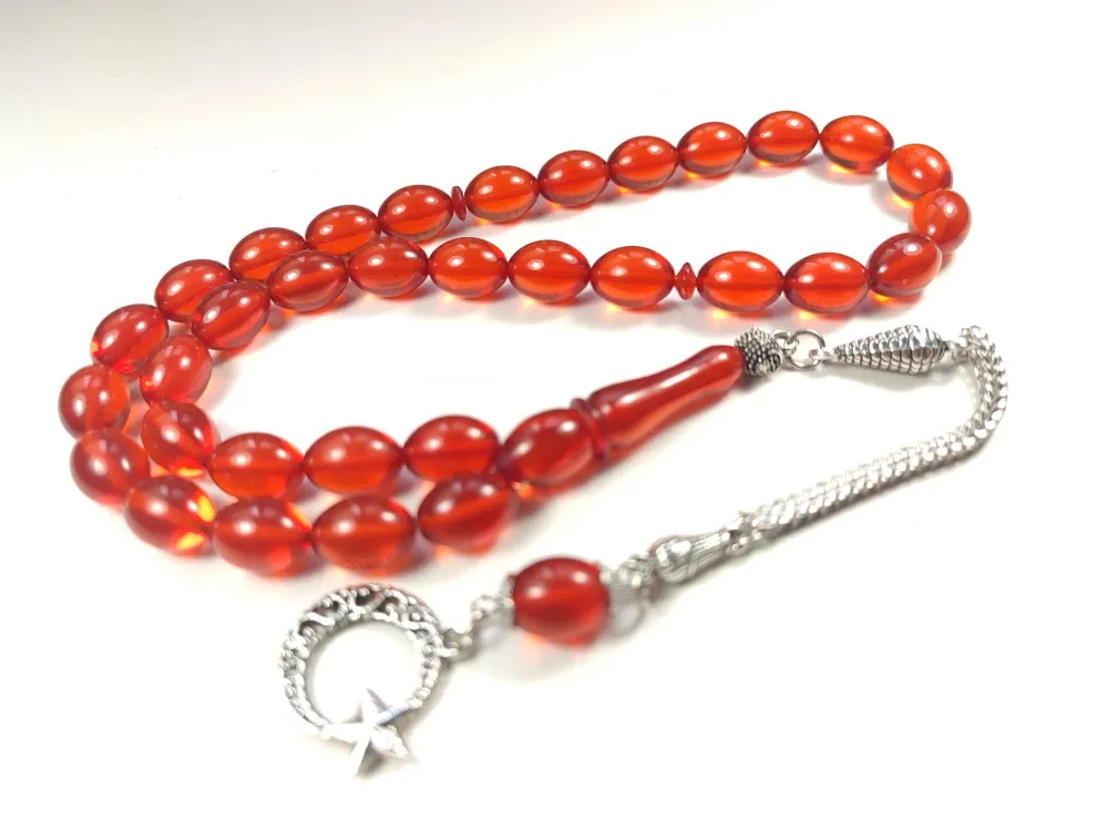 Gümüş Kaplama Püsküllü Çi̇ft Zımpara Çi̇ft Kat Ci̇lalı Ateş-İ Kehri̇bar