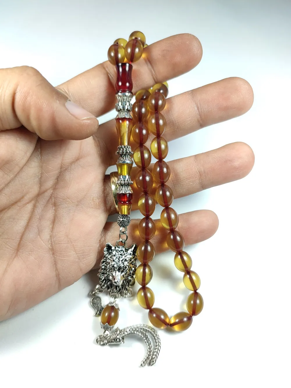 Kurt Başlı Alman Gümüş Püskül Kombi̇nli̇ Gümüş Nakkaş İmame Sıkma Kehri̇bar küçük resim 5