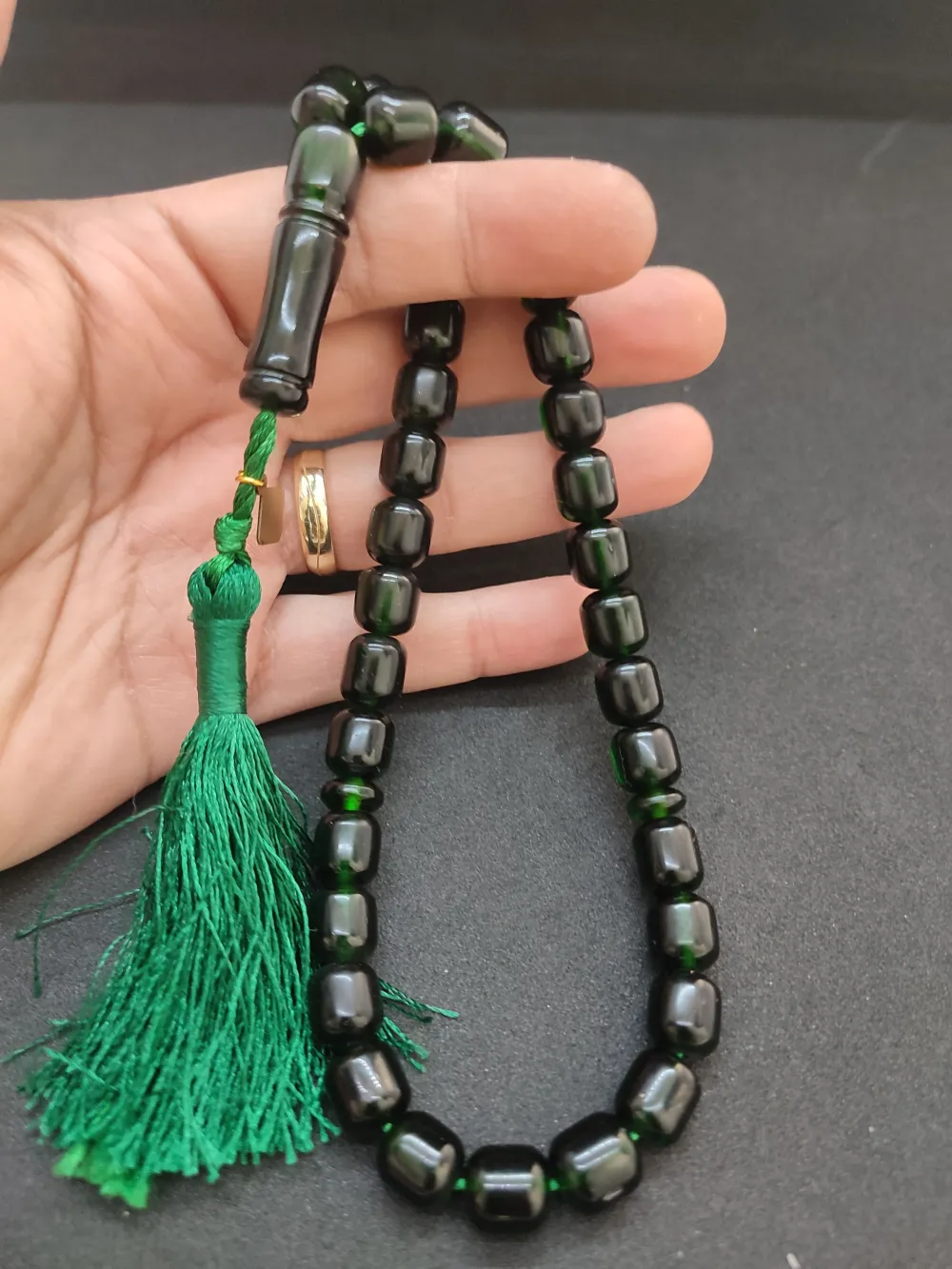 Junai̇d Hasan Usta Eseri̇ 12 Kat İpe Di̇zi̇lmi̇ş Anti̇k Model Sıkma Kehri̇bar küçük resim 5