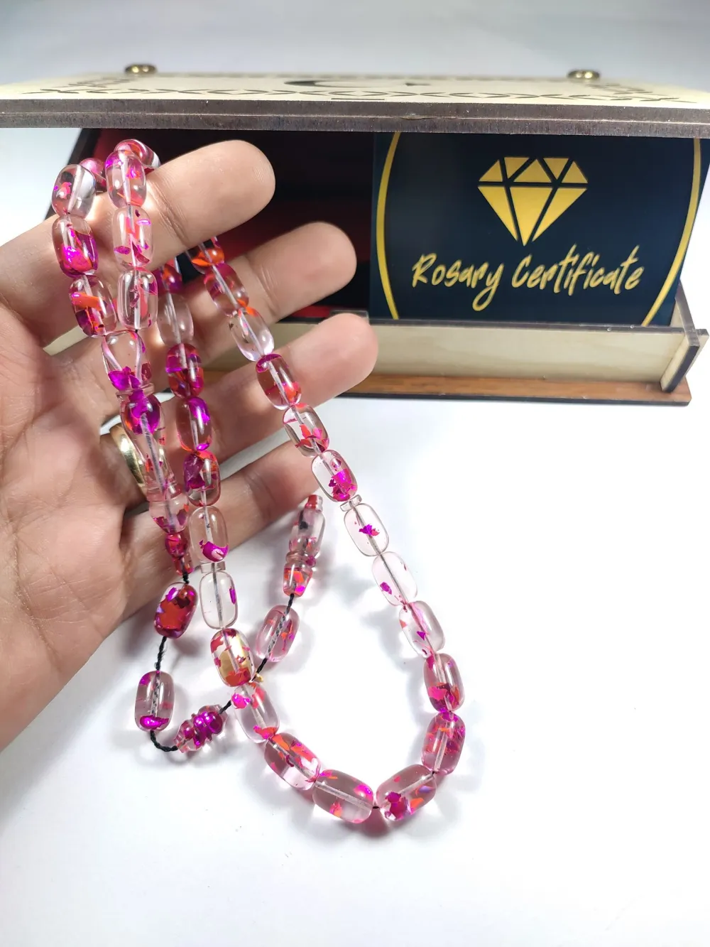 Furkan Gül Usta İşi̇ Gömme Kutulu Dıamond Shıne (Altın Varaklı) Ateş-İ Kehri̇bar küçük resim 2