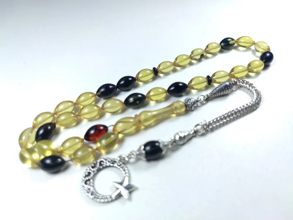 Gümüş Kaplama Püsküllü Çi̇ft Zımpara Çi̇ft Kat Ci̇lalı Sıkma Kehri̇bar