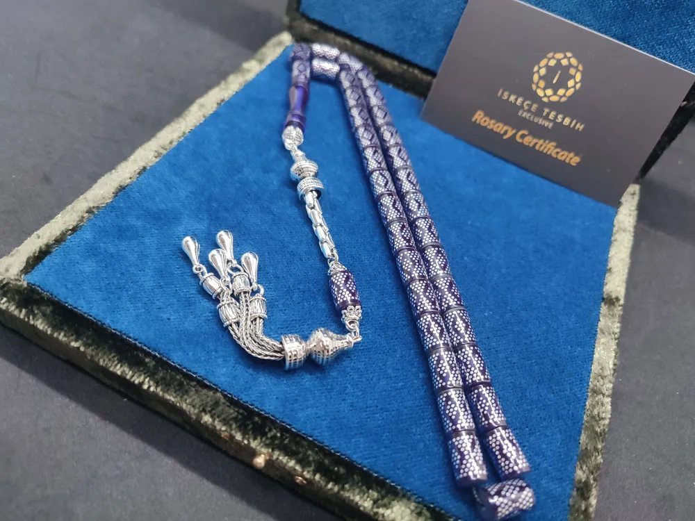 925 Ayar Yoğun Gümüş Çakımlı 475 Ayar Gümüş Püsküllü Ateş-İ Kehri̇bar küçük resim 3