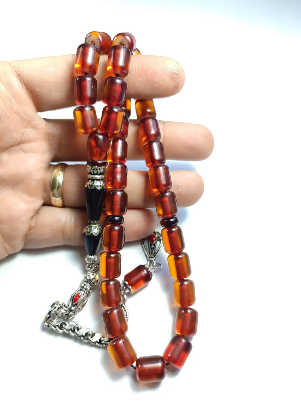 Alman Gümüş Püskül  Nakkaş Gümüş İmame Sıkma Kehri̇bar küçük resim 5