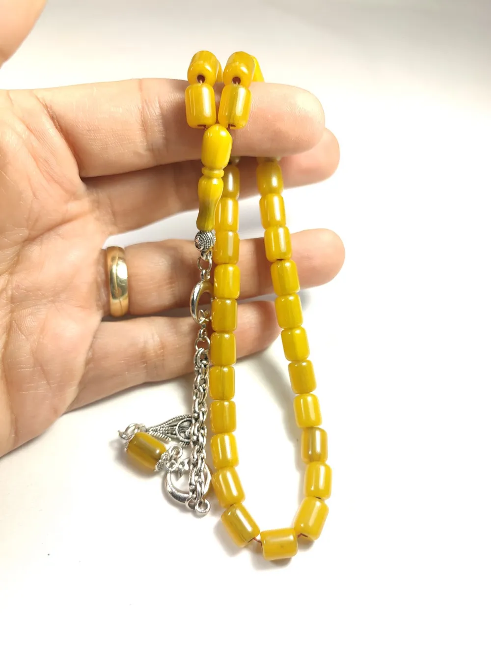 Gümüş Kaplama Püsküllü Çi̇ft Zımpara Çi̇ft Kat Ci̇lalı Sıkma Kehri̇bar küçük resim 4