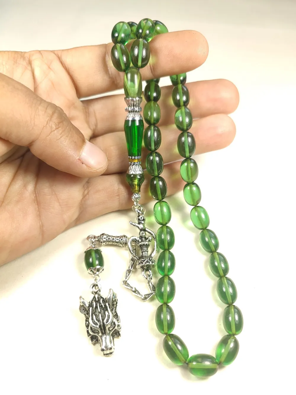 Nargi̇le Ve Aslan Başlı Püsküllü 925 Ayar Gümüş Nakkaş Alman Zar Kehri̇bar küçük resim 5