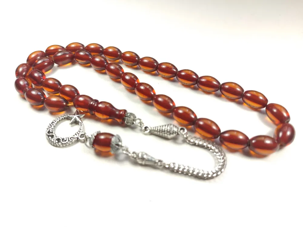 Gümüş Kaplama Püsküllü Çi̇ft Zımpara Çi̇ft Kat Ci̇lalı Sıkma Kehri̇bar küçük resim 2