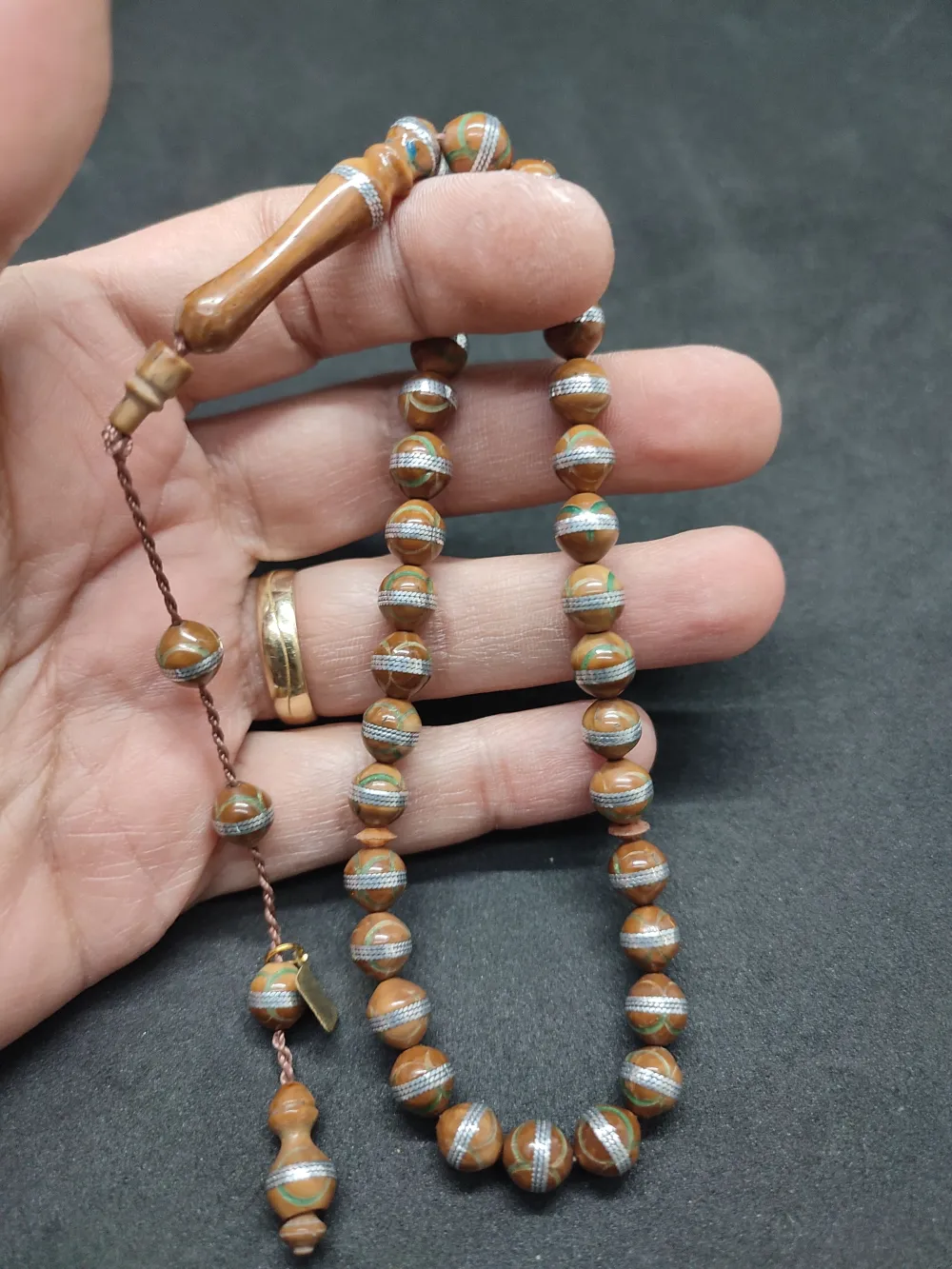 Hali̇l Hi̇lmi̇ Usta Eseri̇ Malahi̇t İşlemeli̇ Düşük Ayar Gümüş Sarmal Kuka küçük resim 4