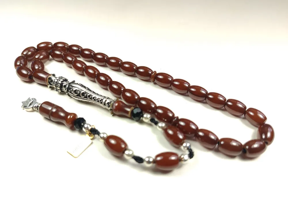 Zeyn Usta İmzalı 925 Ayar Nakkaş İmame Ayyıldız Moti̇fli̇ Hi̇tame Sıkma Kehri̇bar küçük resim 2