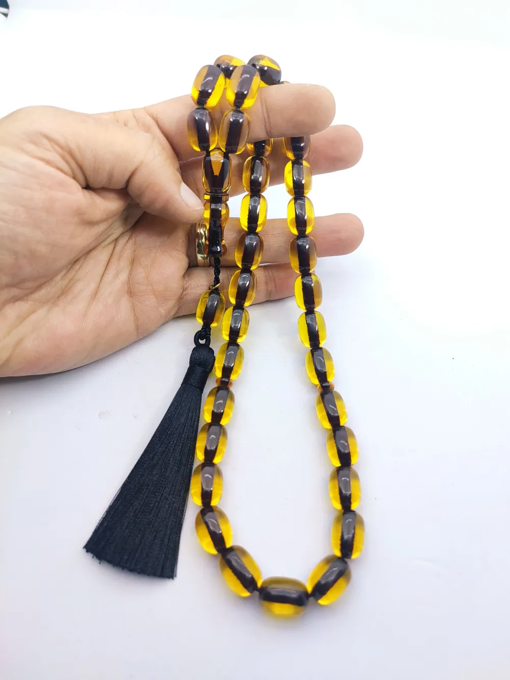 Ebu Zeyn Usta Eseri̇ İmzalı İri̇ Boy 12 Kat İpe Di̇zi̇li̇ Eski̇ Usul Sıkma Kehri̇bar küçük resim 5