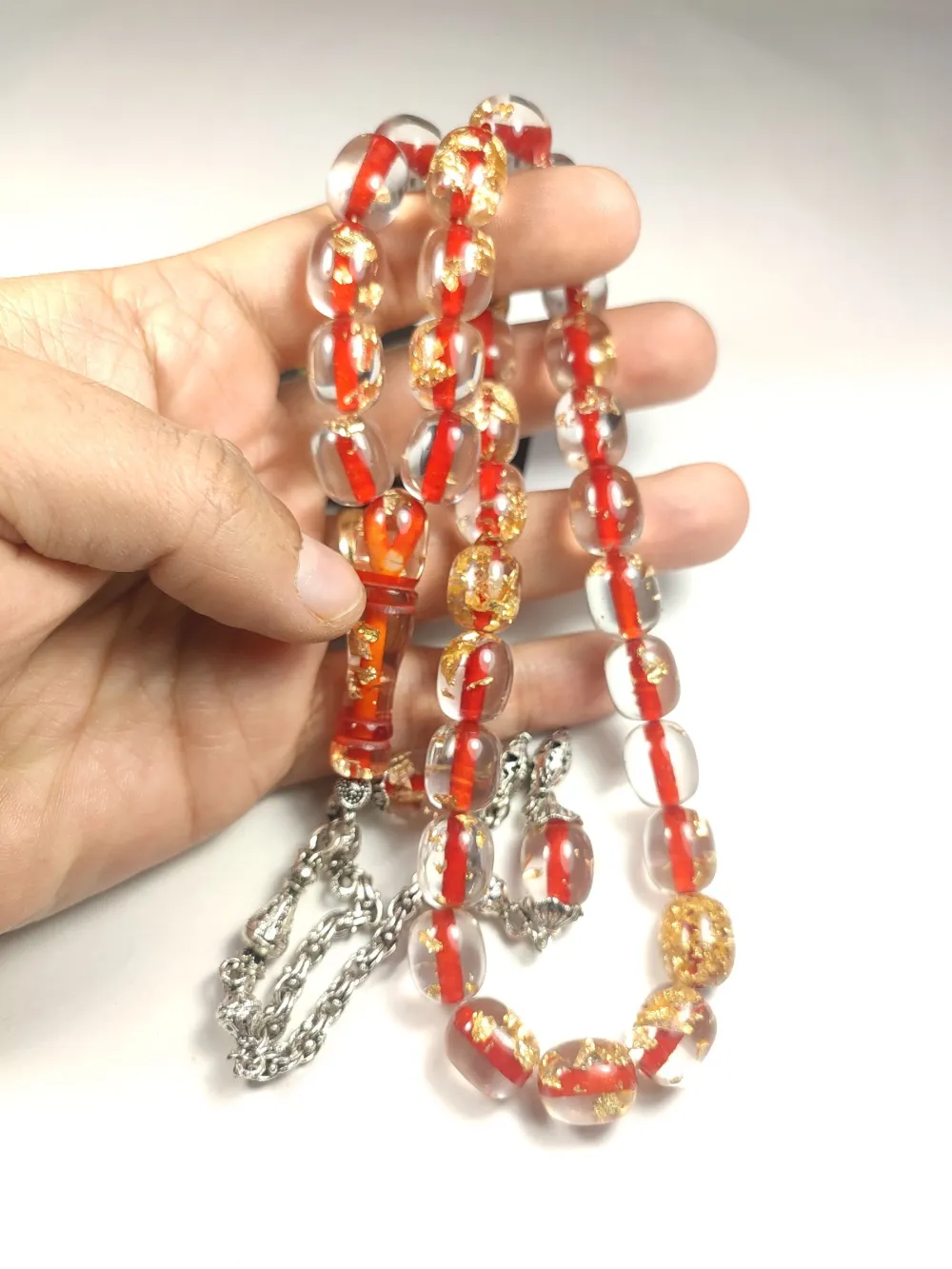 Gümüş Kaplama Püskül Kombi̇nli̇ Yeni̇lebi̇li̇r Altın Parçacıklı Ateş Kehri̇bar küçük resim 5