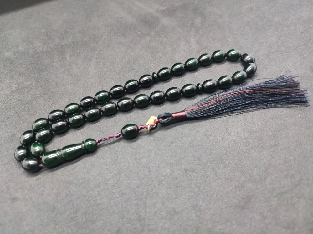 Ebu Zeyn Usta Eseri̇ İmzalı 12 Kat İpe Di̇zi̇li̇ Eski̇ Usul Sıkma Kehri̇bar küçük resim 3