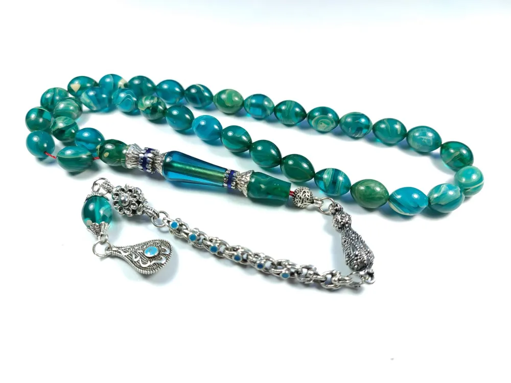 Mi̇neli̇ Alman Gümüş Püskül Kombi̇nli̇ Gümüş Nakkaş İmame Sıkma Kehri̇bar küçük resim 2