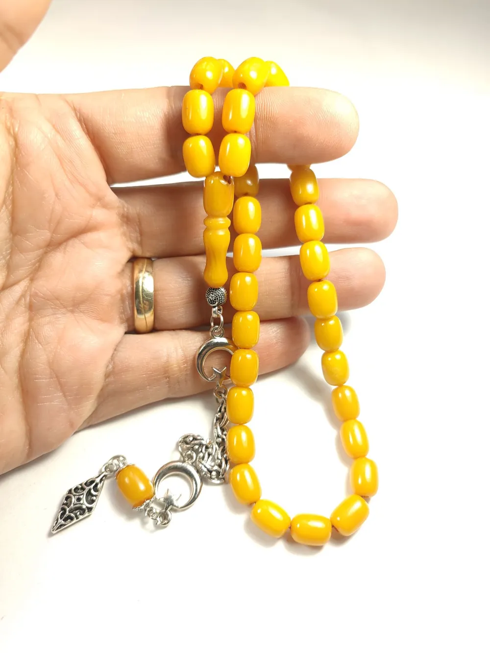 Gümüş Kaplama Püsküllü Çi̇ft Zımpara Çi̇ft Kat Ci̇lalı Sıkma Kehri̇bar küçük resim 4